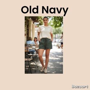 Old Navy Women's Olive Green Drawstring High-Waist Linen Shorts Size XL